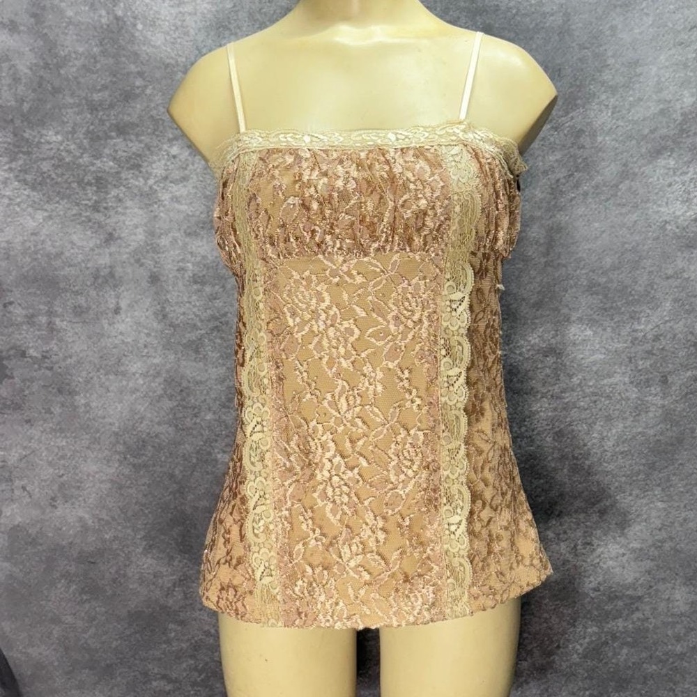 Y2K Rampage Gold Fairy Glitter Floral Lace Babydoll Camisole Tank Top Size S